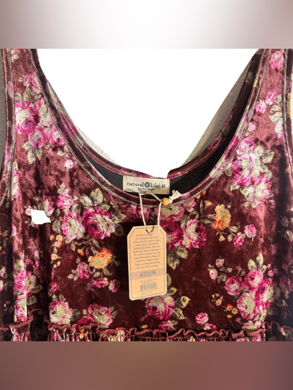 Natural Life Women's Tiered Maxi Dress Velvet Floral Boho Tank Size Medium NWT - Picture 7 of 8